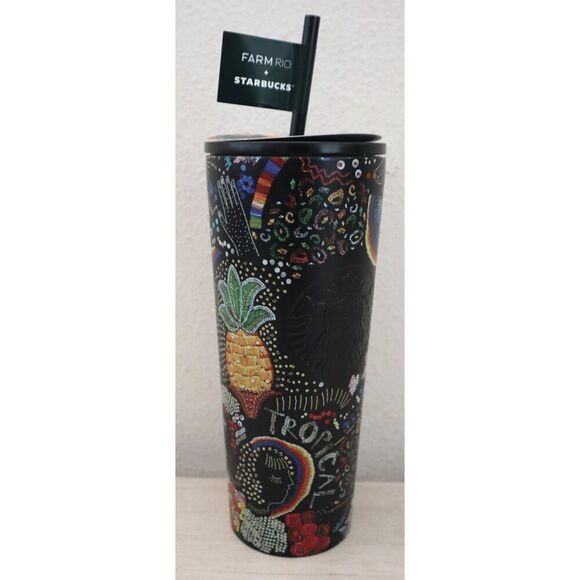 Farm Rio +Starbucks Black Tropical 24oz Cold Cup Tumbler Summer '25 Limited Edt. - Picture 5 of 6